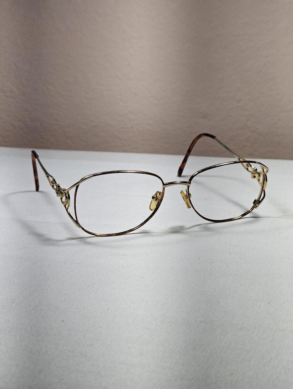 Vintage Eyeglasses Frames Gold With Intricate Design Brown Tourtise Shell - Picture 2 of 11